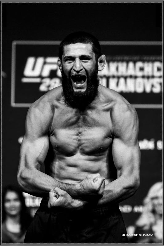 KHAMZAT CHIMAEV - Custom Edit, Satin Poster (Enhanced) Black & White